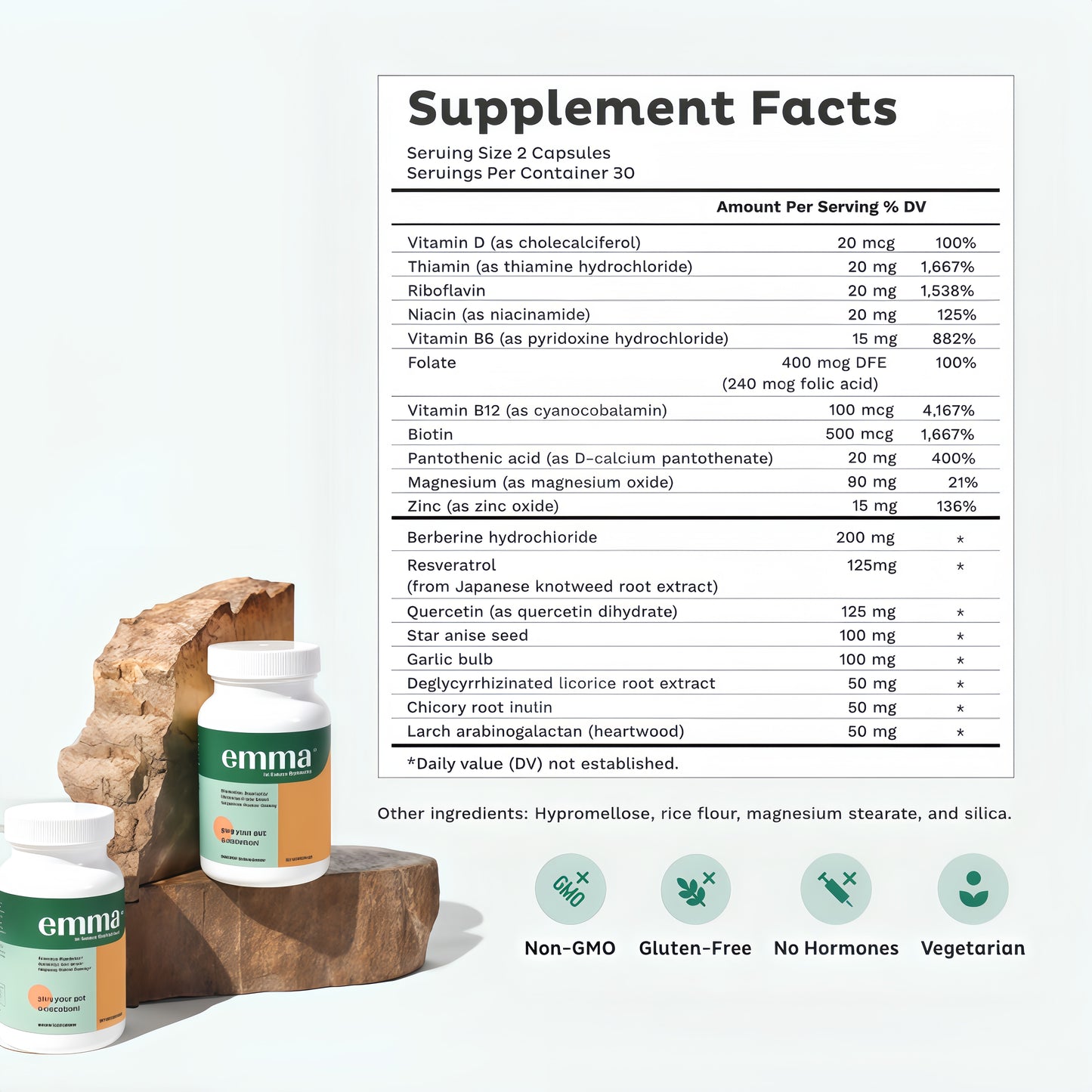 Emma Gut Health Relief Supplement, Doctor Endorsed Formula for Women & Men, Leaky Gut & Digestive Support for Constipation, Bloating & Gas Relief with Berberine, Resveratrol, Quercetin, 60 Caps