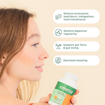 Emma Gut Health Relief Supplement, Doctor Endorsed Formula for Women & Men, Leaky Gut & Digestive Support for Constipation, Bloating & Gas Relief with Berberine, Resveratrol, Quercetin, 60 Caps